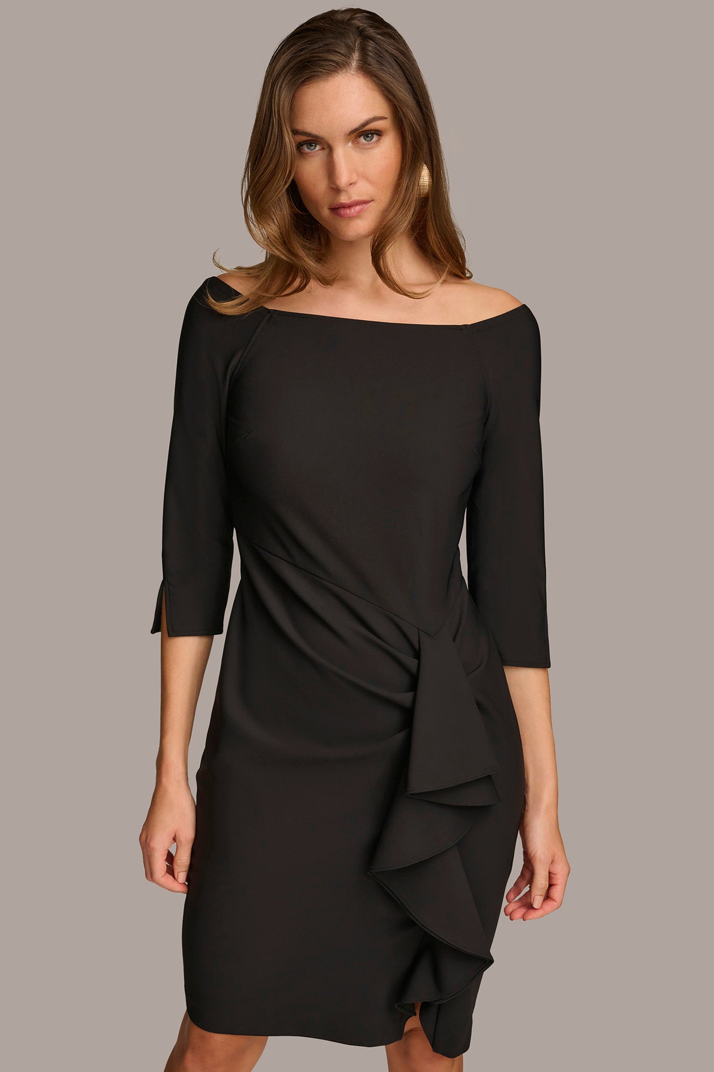 (image for) CUTE BOAT NECK SIDE DRAPE DRESS